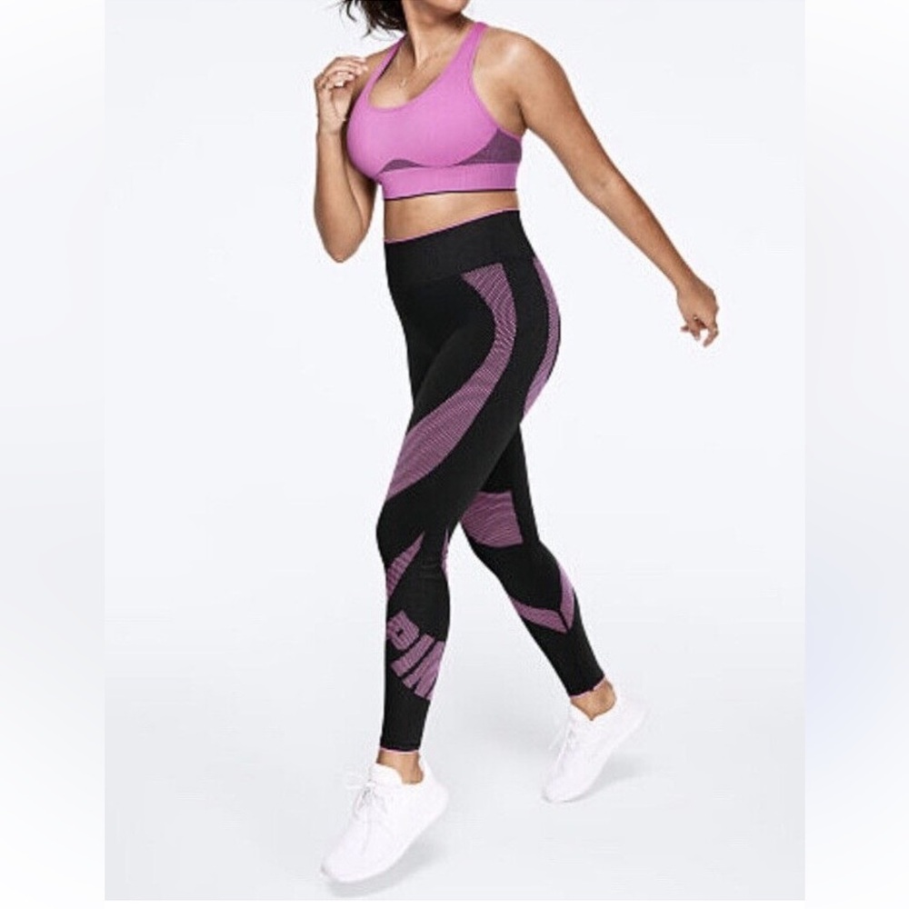 PINK Yoga Pant High Waist Full Length Athletic EUC Black/Pink  XS